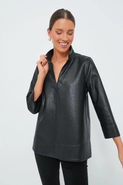 Black Leather Margot Top