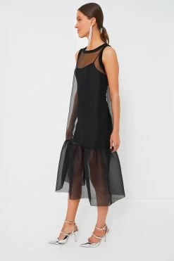 CYNTHIA ROWLEY Black Midi Organza Ribbed Dress -Vogue Vista Clothing 2mPJg2diUJGvZfkeQEorGtJhAHH2knX3 1