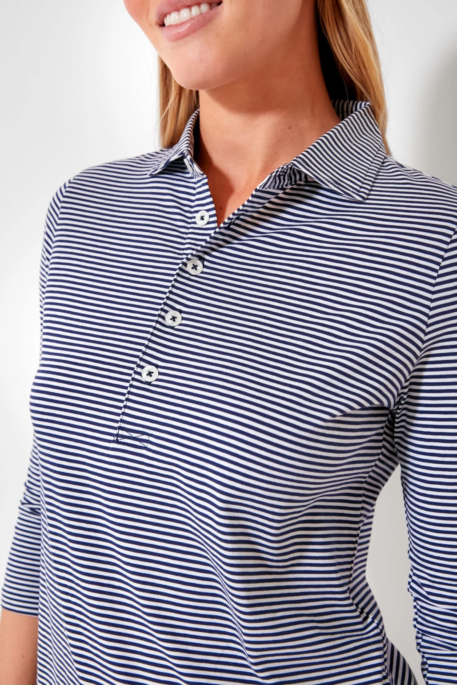 Navy And White Three Quarter Sleeve Polo 5 Navy And White Three Quarter Sleeve Polo - Image 5