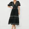 Black Mable Cambric Puff Sleeve Midi Dress