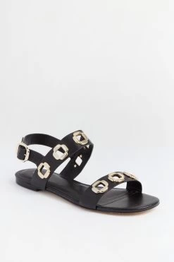 Black Leather Milan Flat Sandals