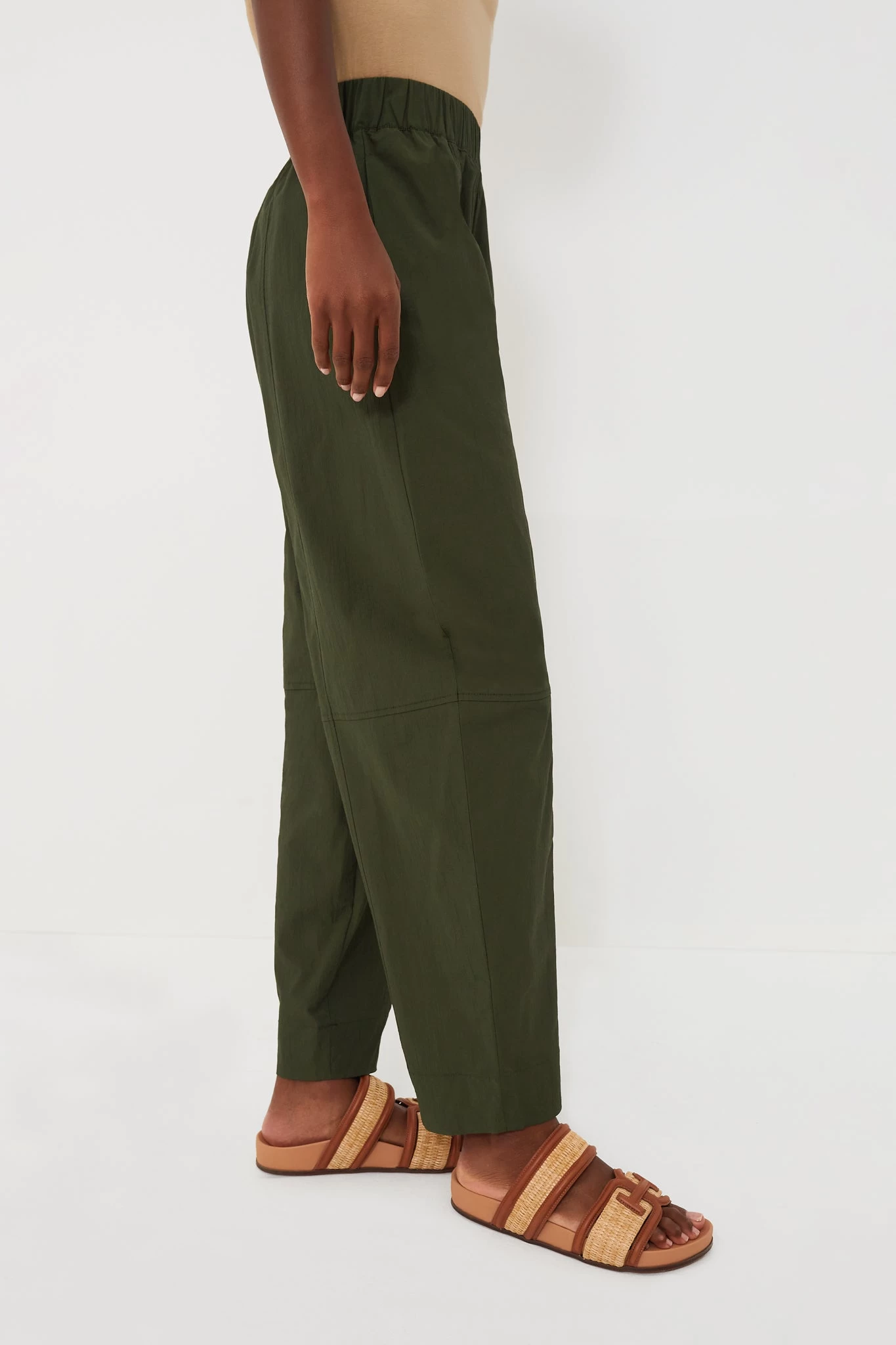 Ganni Kombu Green Cotton Crepe Elasticated Curve Pants 3 Ganni Kombu Green Cotton Crepe Elasticated Curve Pants - Image 3