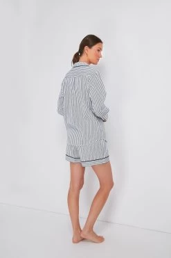 Women's Navy French Ticking Long Sleeve Short Set -Vogue Vista Clothing 5VC9wF8VGpe4KHgsKCuJxDx7AI4yxBGi 1