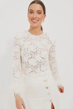 SELF PORTRAIT Cream Cord Lace Feather Top