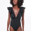Black Siena Ruffle Scallop One Piece