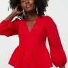 Red Puff Sleeve Elaina Blouse