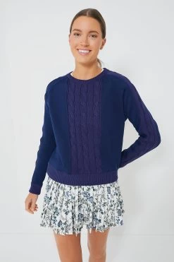 Navy Cable Knit Reid Sweatshirt