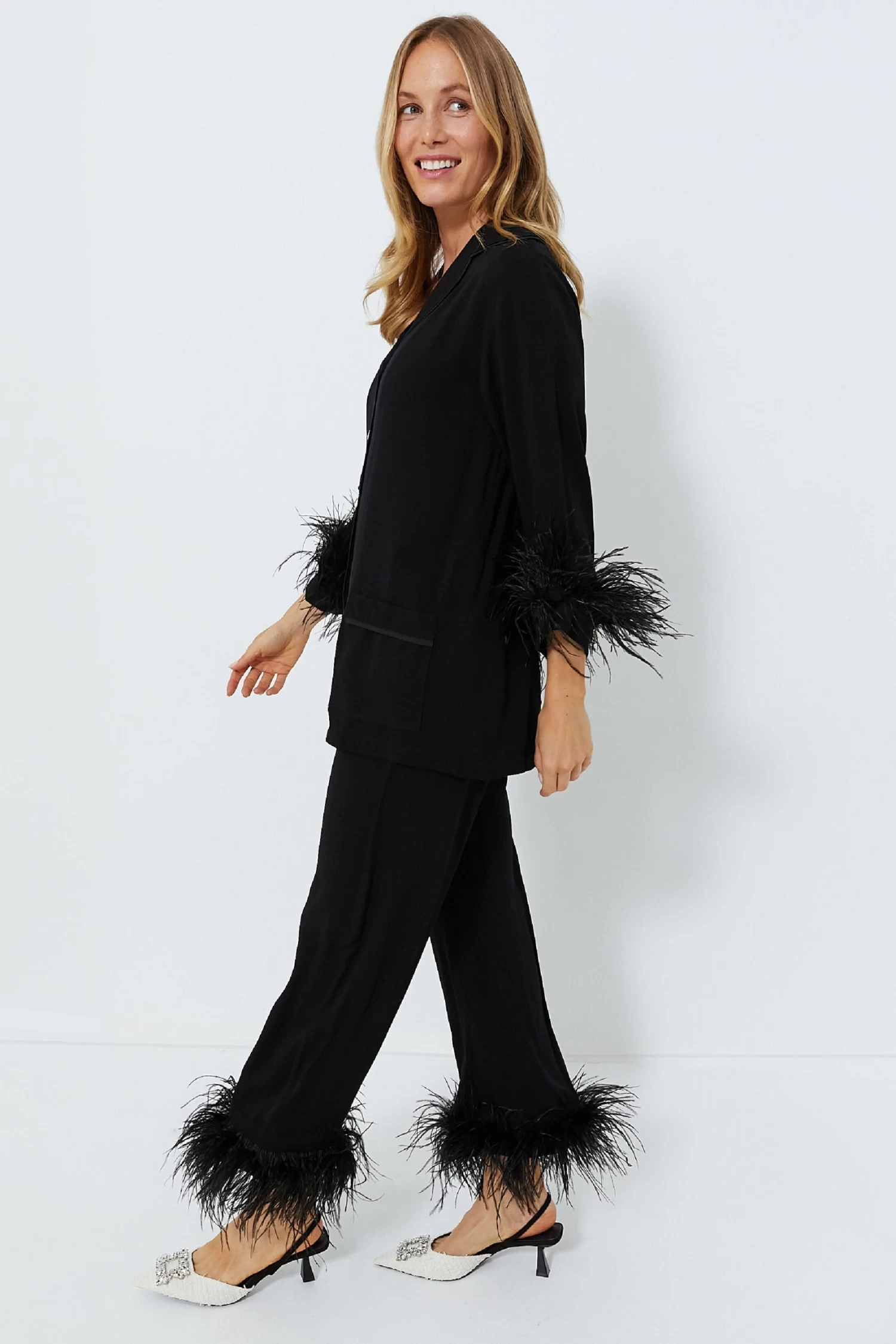 Black Party Pajama Set With Feathers 3 Black Party Pajama Set With Feathers - Image 3