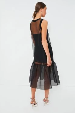 CYNTHIA ROWLEY Black Midi Organza Ribbed Dress -Vogue Vista Clothing BzUak8htRn1SPPWZxq92yJhy8B8OSzQV 1