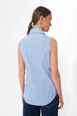 Blue And White Stripe Sleeveless Shirt -Vogue Vista Clothing Cm9ai8x7DWR5qwPdPlDc52IMBTYJgRiH 1