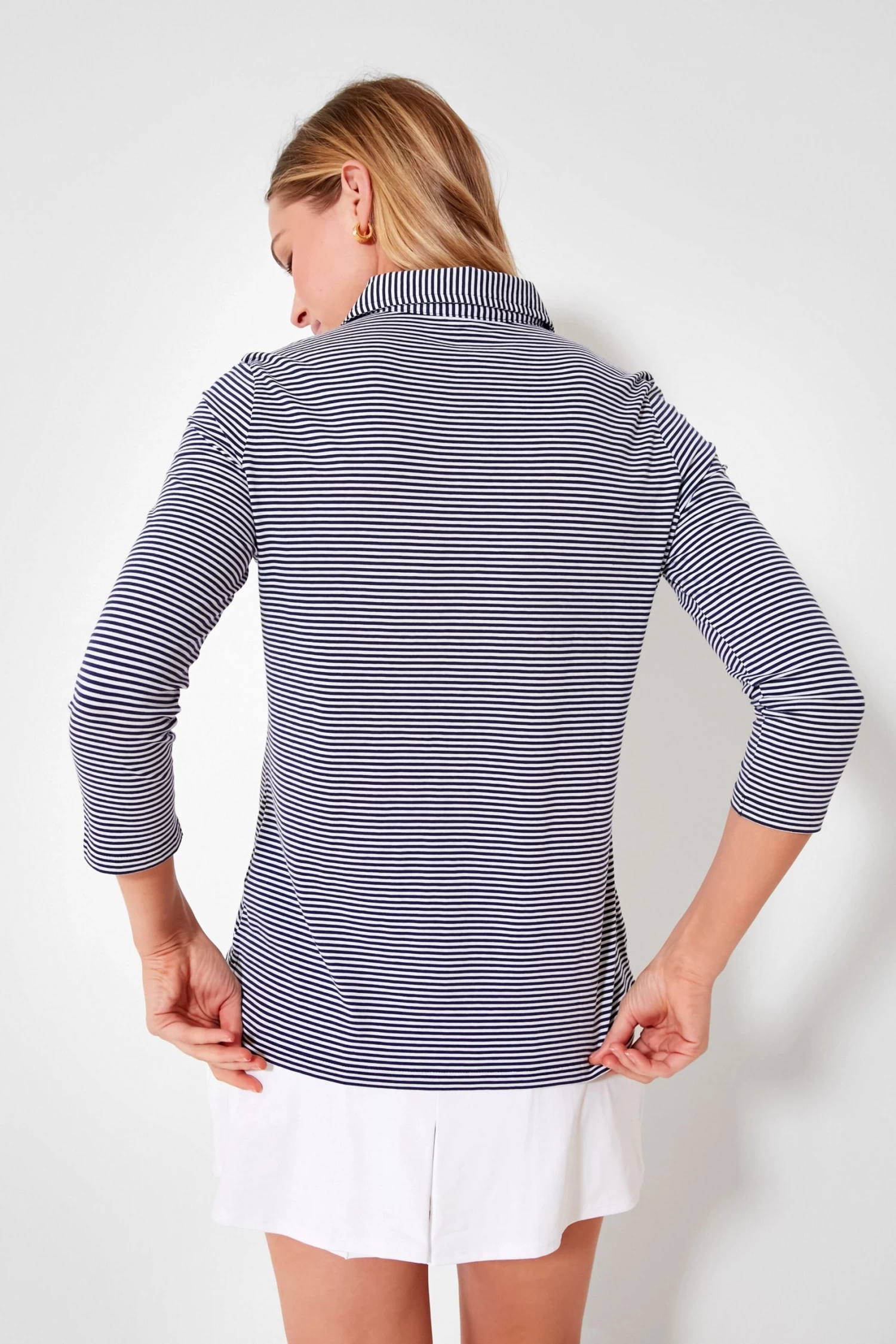 Navy And White Three Quarter Sleeve Polo 4 Navy And White Three Quarter Sleeve Polo - Image 4