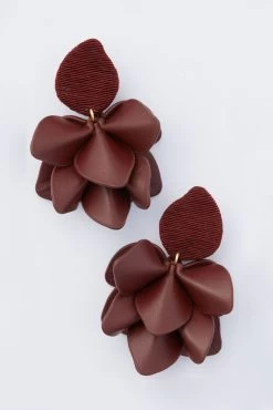 Chocolate Brown Silk And Leather Orchid Earrings