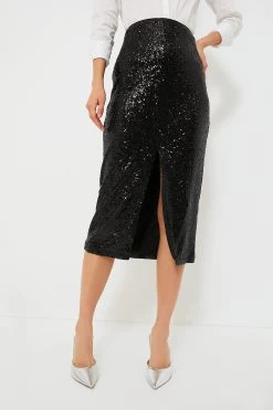 Black Sequin Caterina Midi Skirt