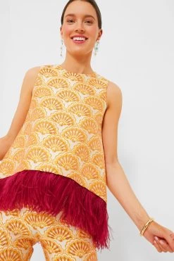 Jacquard Fans La Scala Top With Feathers