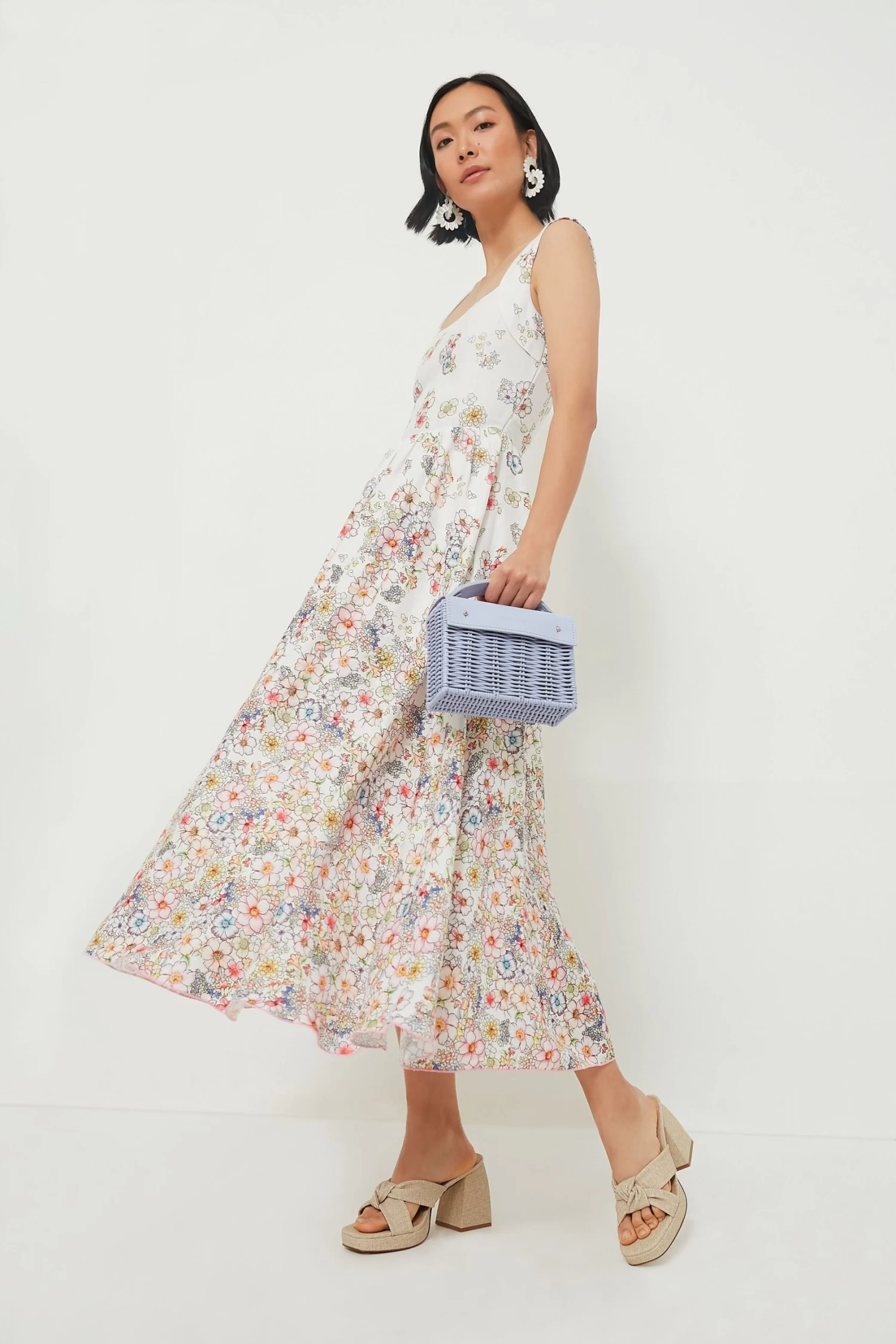 White And Flower Print Midi Dress 2 White And Flower Print Midi Dress - Image 2