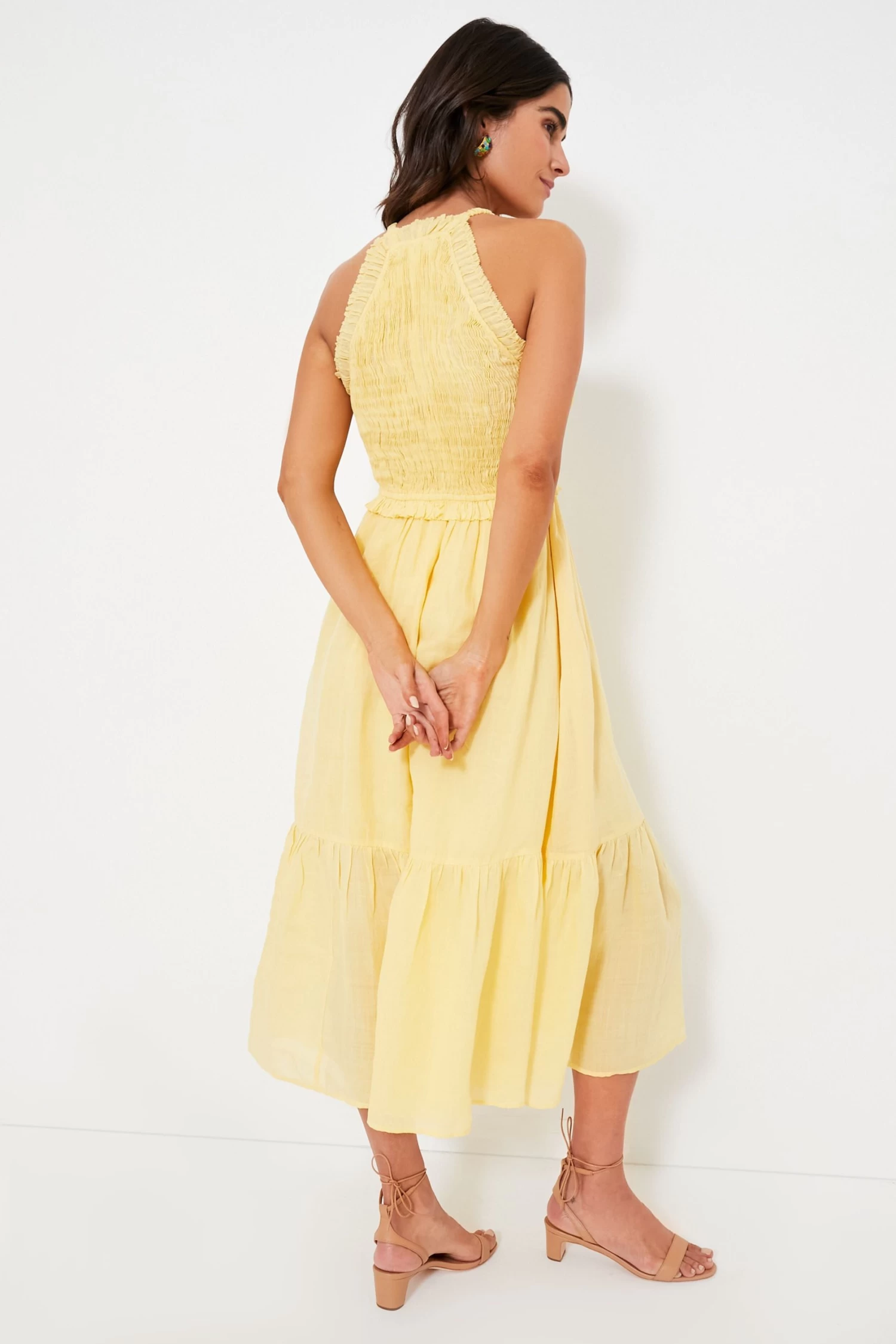 Yellow Cole Smocked Ramie Midi Dress 4 Yellow Cole Smocked Ramie Midi Dress - Image 4