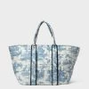St. Calais Blue Quilted Linen Toile Giant Trop Avion With Pouchette