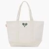 Natural Embroidered Tennis Racket Boat Tote