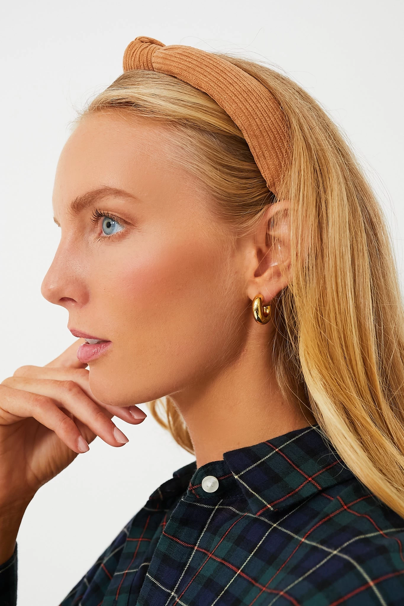 Camel Corduroy Slim Knotted Headband 2 Camel Corduroy Slim Knotted Headband - Image 2