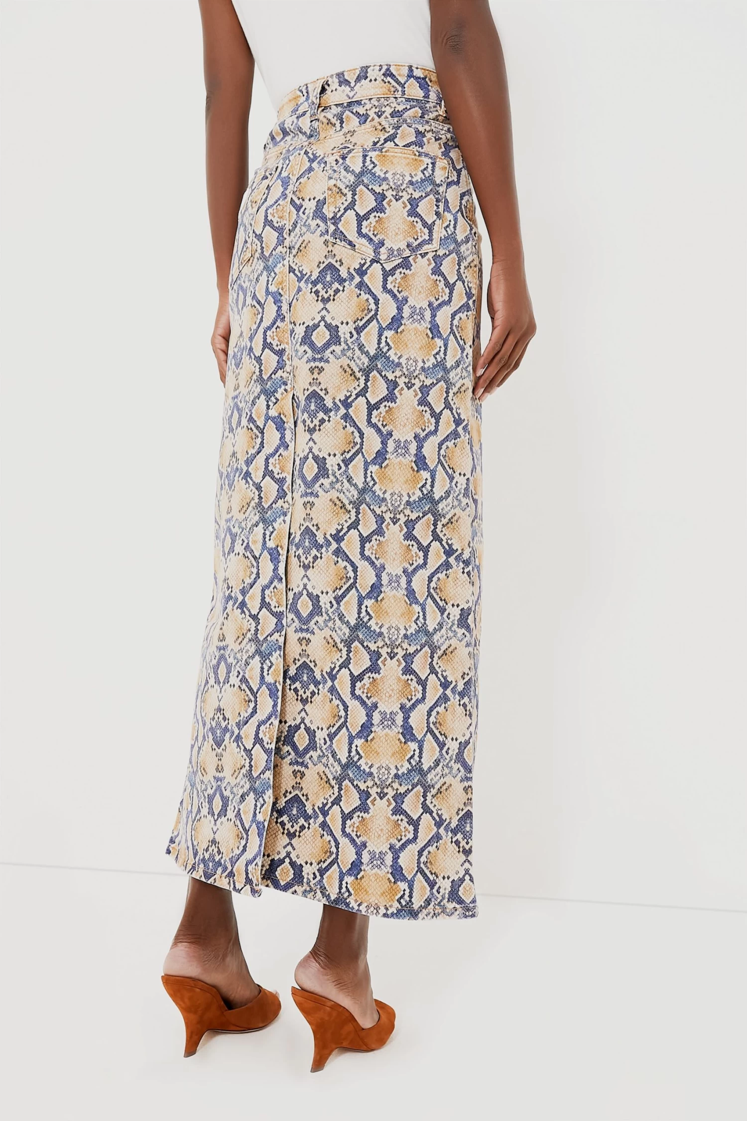 Ganni Safari Print Denim Maxi Slit Skirt 4 Ganni Safari Print Denim Maxi Slit Skirt - Image 4