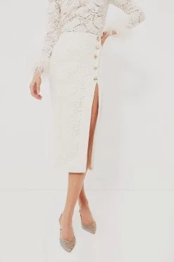 SELF PORTRAIT Cream Cord Lace Midi Skirt