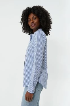 Blue And White Stripe Puffed Shoulder Shirt -Vogue Vista Clothing NvOMUYxJXezwIYOChbRQog3c5EkF73Nb 1