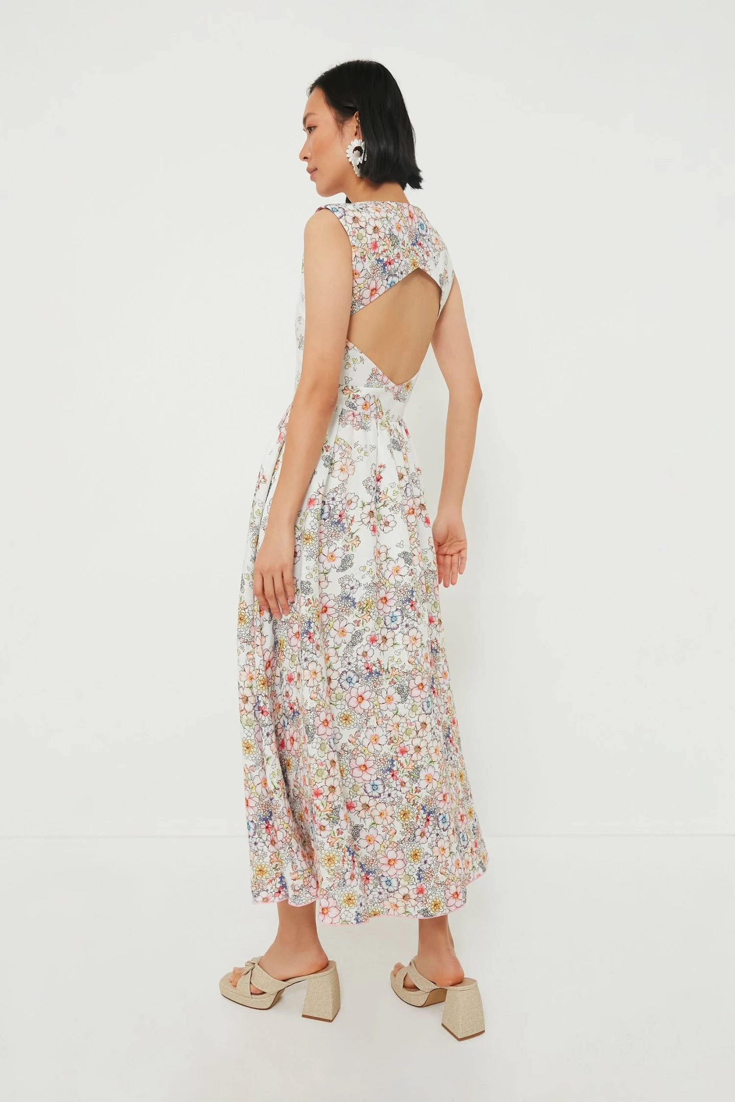 White And Flower Print Midi Dress 4 White And Flower Print Midi Dress - Image 4