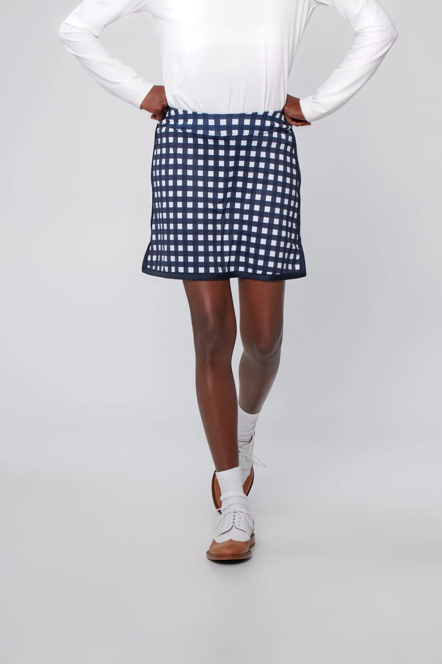 Navy Trellis Gingham 16 Inch Karrie Golf Skirt 1 Navy Trellis Gingham 16 Inch Karrie Golf Skirt