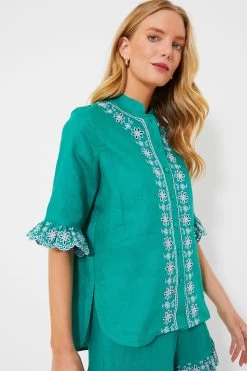 Embroidered Linen Montauk Lounge Shirt -Vogue Vista Clothing QnmazKGOCNB9tF5y8sf81zWpzuOvS4Gv 1
