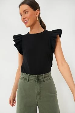 Black Kaia Flutter Sleeve Tee