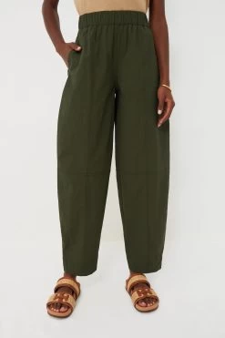 Ganni Kombu Green Cotton Crepe Elasticated Curve Pants