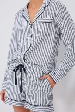 Women's Navy French Ticking Long Sleeve Short Set -Vogue Vista Clothing UUR60g9wXK0vvDTTFMSereSOKRaR0NMY 1