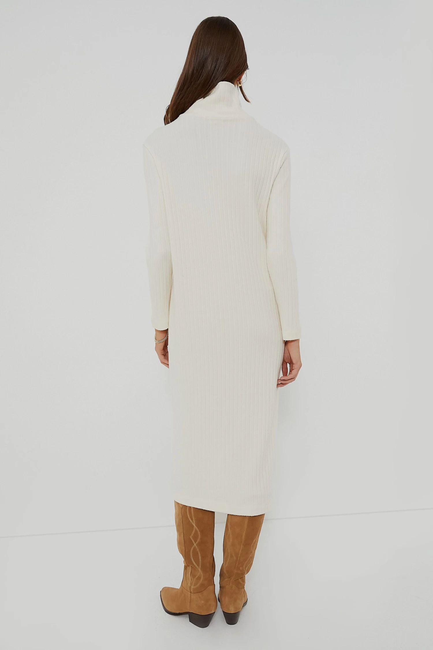 Creme Sweater Rib Turtleneck Dress 4 Creme Sweater Rib Turtleneck Dress - Image 4