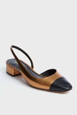 Veronica Beard Dark Gold And Black Cecile Sling Back Flats