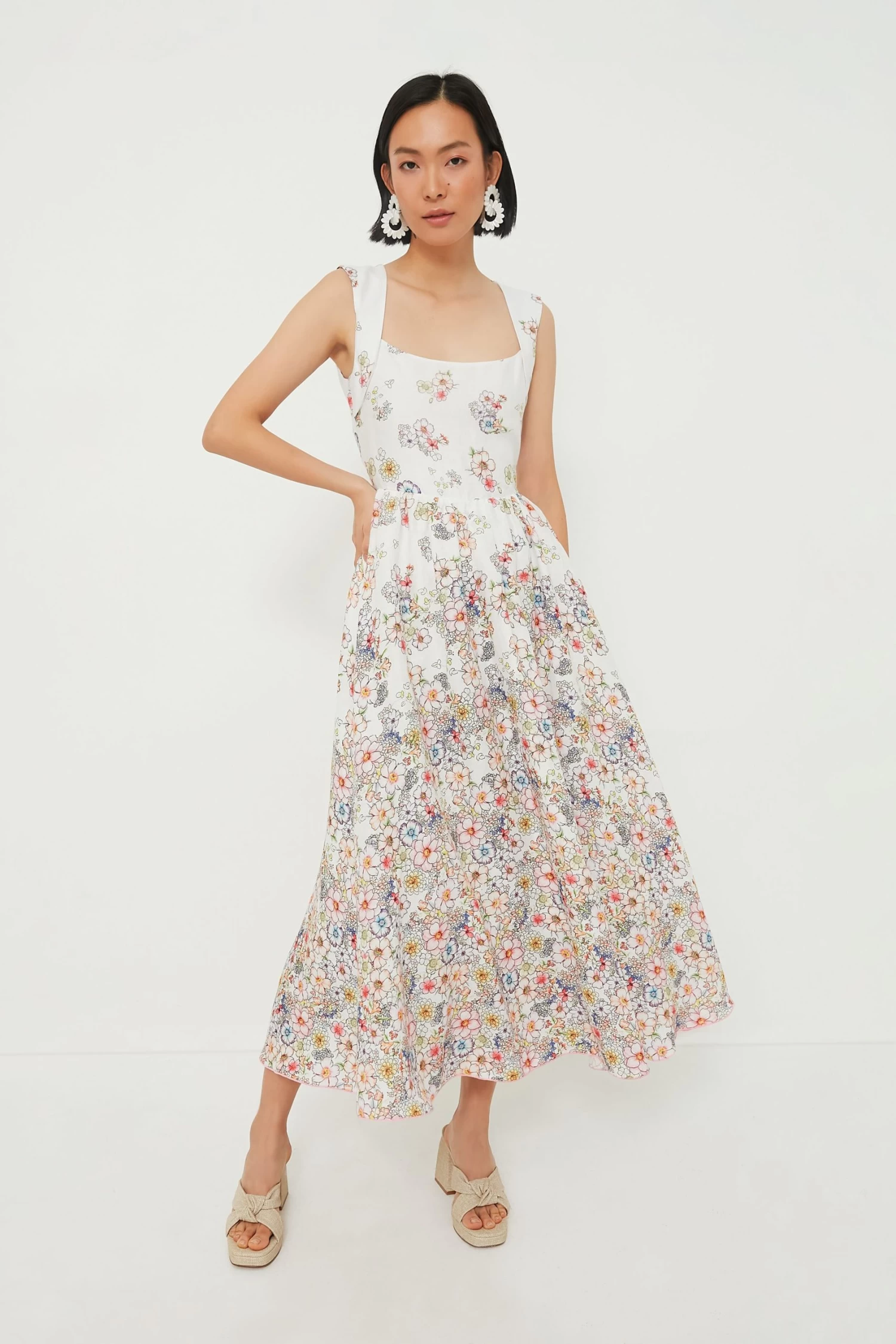 White And Flower Print Midi Dress 6 White And Flower Print Midi Dress - Image 6