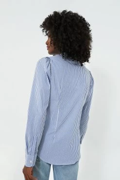 Blue And White Stripe Puffed Shoulder Shirt -Vogue Vista Clothing XDk90is4NfRPCUitEidXQEKkXiWimQMb 1