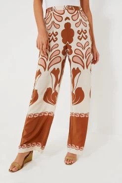 Brown Spray Of Flowers Wide Leg Pants