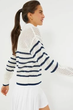 White Stripe Mesh Fischer Sweater -Vogue Vista Clothing XXj91ED8RscvXKTK3y7MsC1SScjk18Rc 1