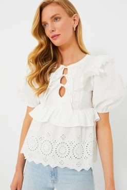 Exclusive White Ruffle Eyelet Top