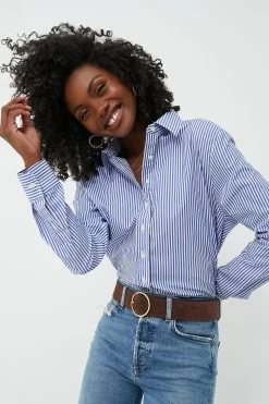 Blue And White Stripe Boyfriend Shirt