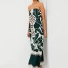 Dark Green Spray Of Flowers Strapless Long Dress