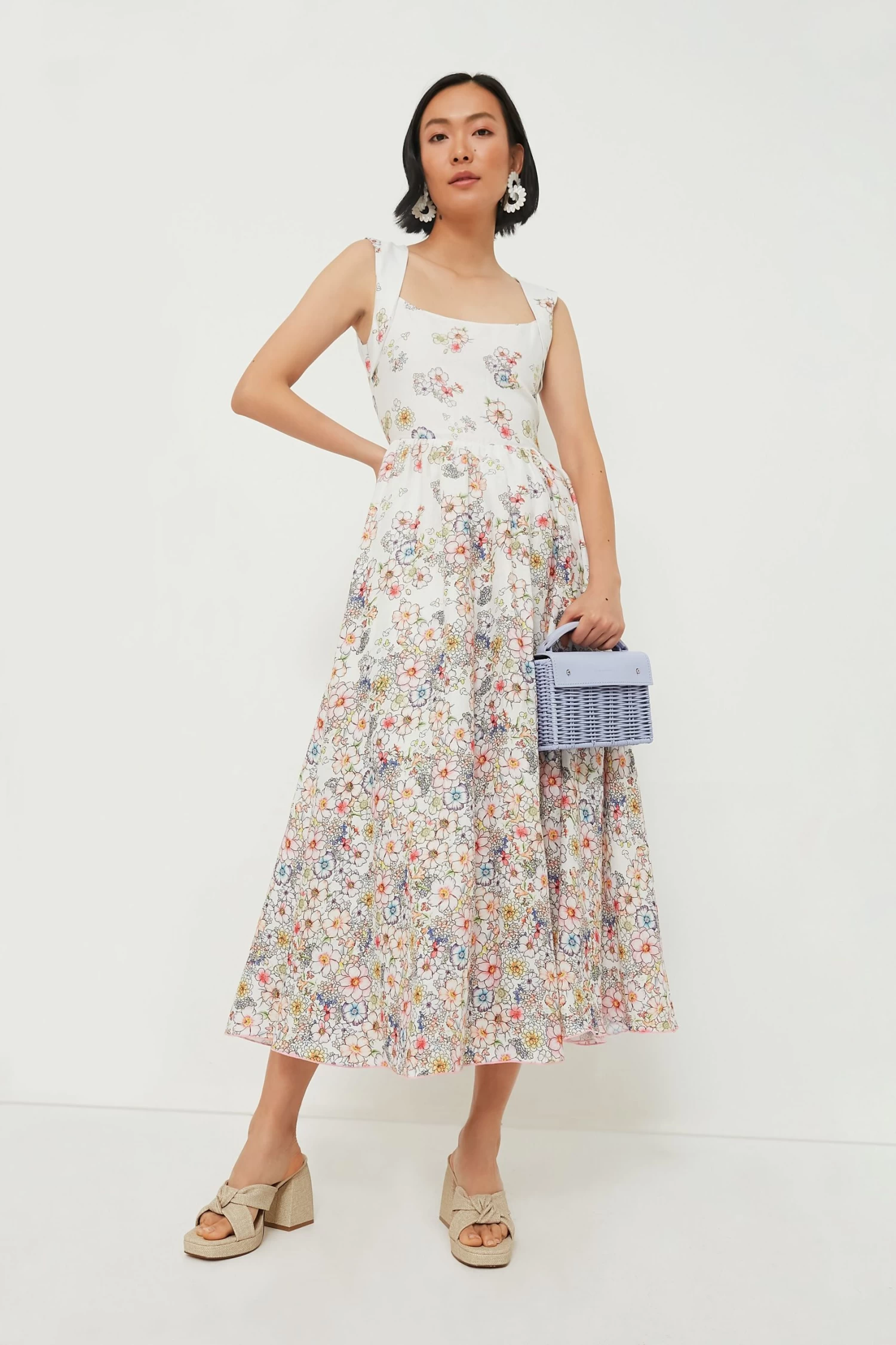 White And Flower Print Midi Dress 1 White And Flower Print Midi Dress
