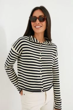 Navy Ivory Stripe Taylor Cardigan