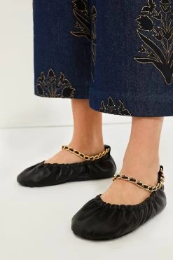 ULLA JOHNSON Noir Leather Ballet Flats With Chain -Vogue Vista Clothing dBGWcYzINFDpYyi5f6UGJzy3ozXJgL7A 1