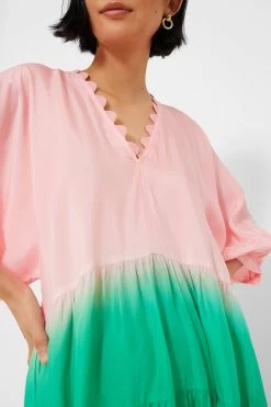 Peach And Emerald Bottle Green Ombre V-Neck Loose Maxi Dress With Ric Rac Trim -Vogue Vista Clothing dVsHQCQ2flHX5fnUwNkiRBDSTamk20ky 1