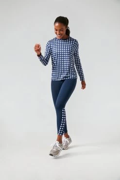 Navy Trellis Gingham Long Sleeve Ryan Boyfriend Tee