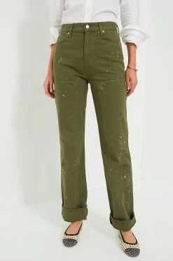 Veronica Beard Army Dylan Paint Splatter Pant With Patch