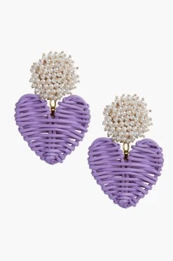 Cluster Pearl Lilac Rattan Hearts Earrings
