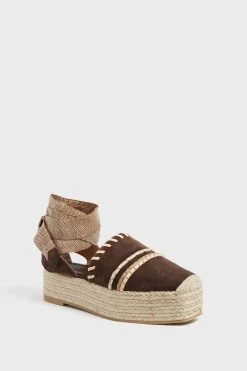 ULLA JOHNSON Dark Brown Stitch Detail Espadrilles
