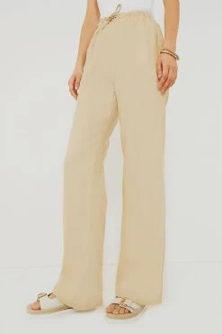 Beige Linen Drawstring Pants